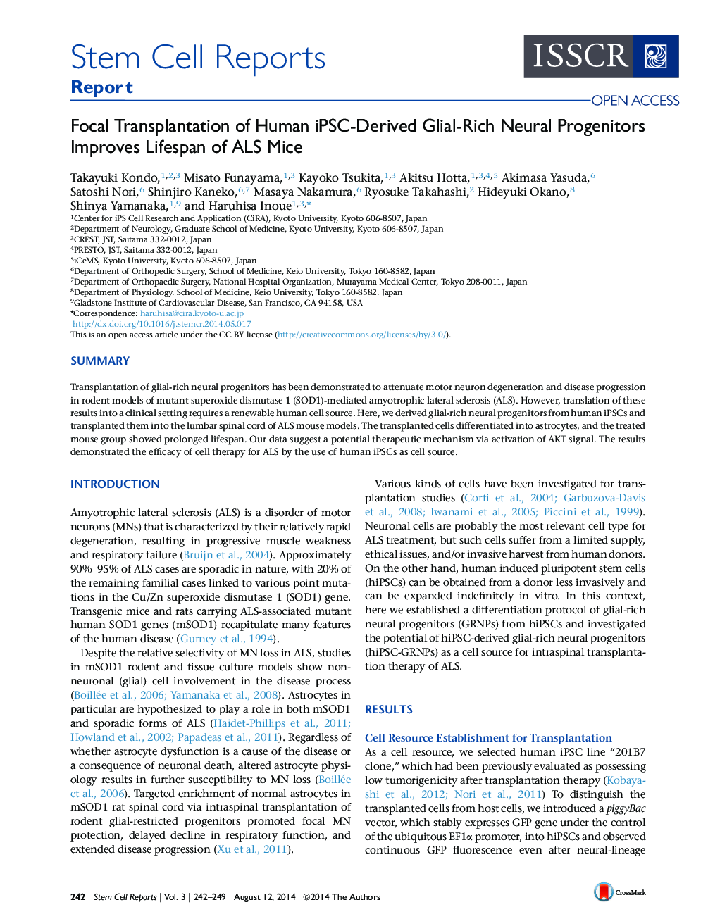 Focal Transplantation of Human iPSC-Derived Glial-Rich Neural Progenitors Improves Lifespan of ALS Mice 