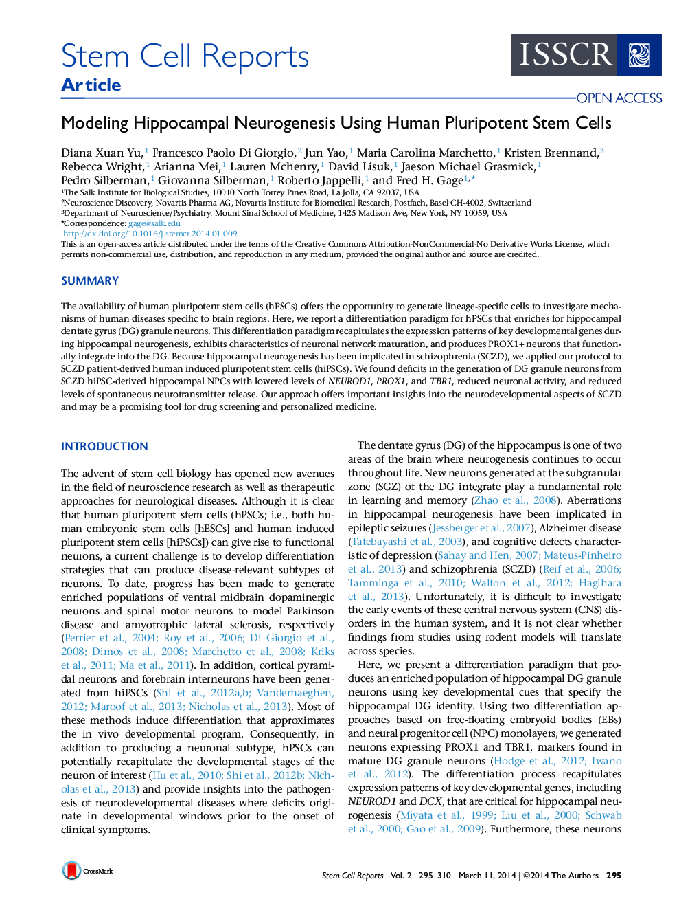 مدل سازی نوروژنز هیپوکامپ با استفاده از سلول های بنیادی پلورپوپتوس انسان 