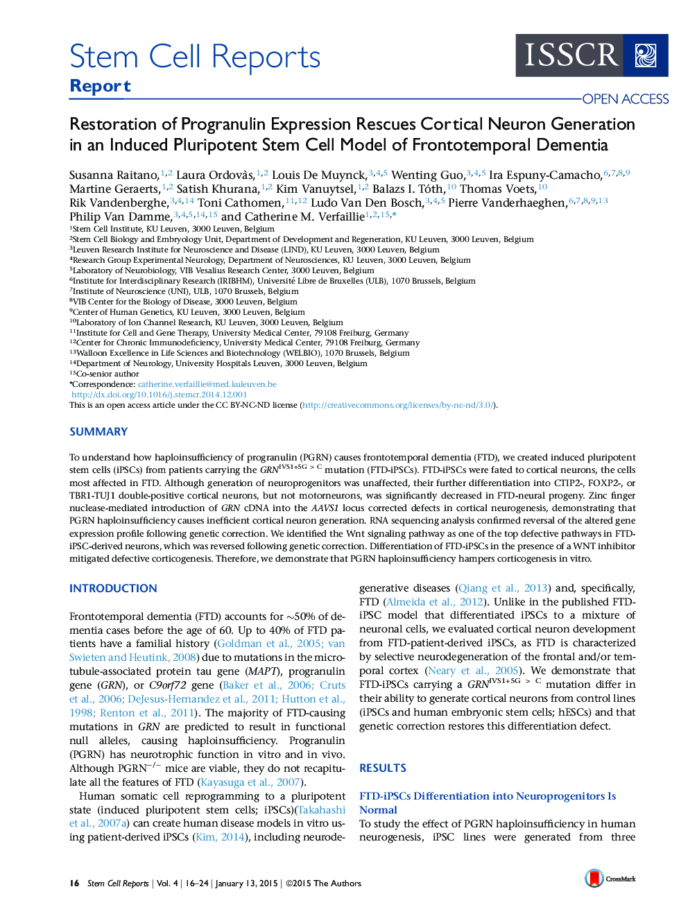Restoration of Progranulin Expression Rescues Cortical Neuron Generation in an Induced Pluripotent Stem Cell Model of Frontotemporal Dementia 