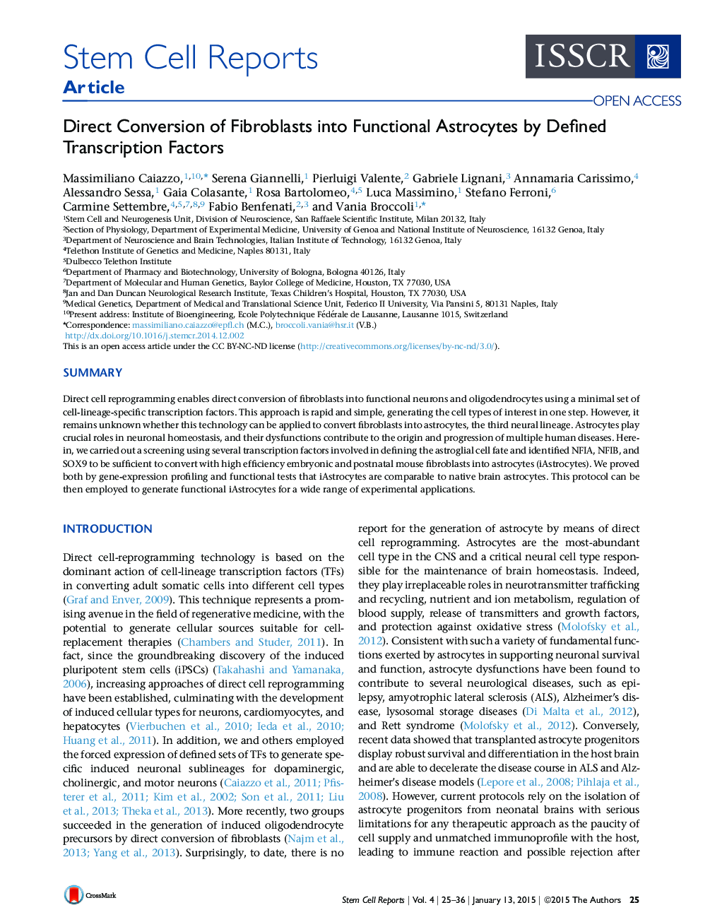 Direct Conversion of Fibroblasts into Functional Astrocytes by Defined Transcription Factors 