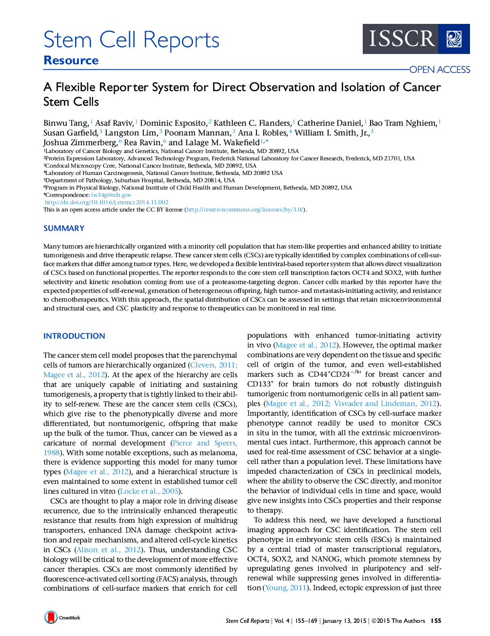 A Flexible Reporter System for Direct Observation and Isolation of Cancer Stem Cells 