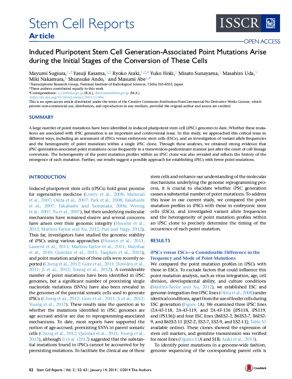 Induced Pluripotent Stem Cell Generation-Associated Point Mutations Arise during the Initial Stages of the Conversion of These Cells 