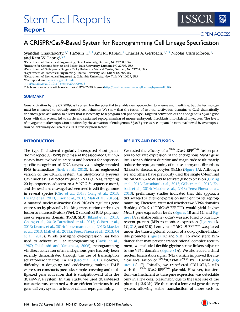 A CRISPR/Cas9-Based System for Reprogramming Cell Lineage Specification 