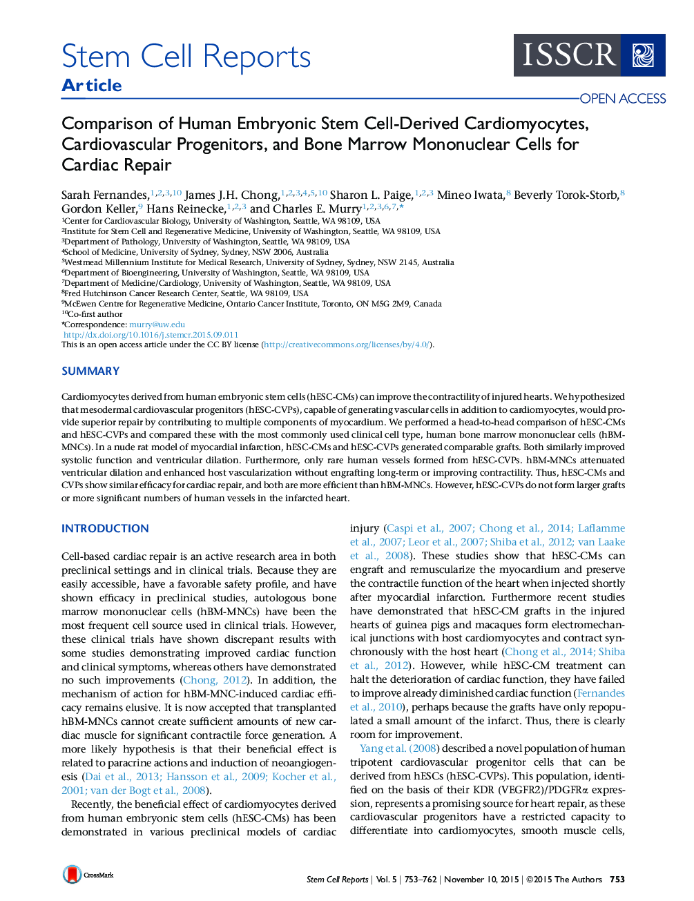 Comparison of Human Embryonic Stem Cell-Derived Cardiomyocytes, Cardiovascular Progenitors, and Bone Marrow Mononuclear Cells for Cardiac Repair 