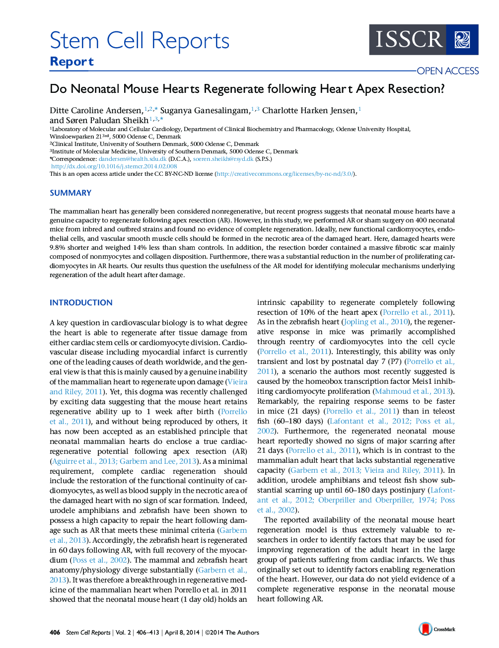 Do Neonatal Mouse Hearts Regenerate following Heart Apex Resection? 