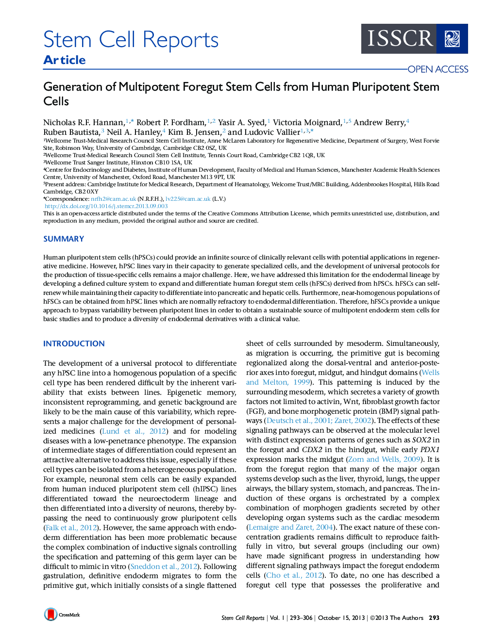 Generation of Multipotent Foregut Stem Cells from Human Pluripotent Stem Cells 