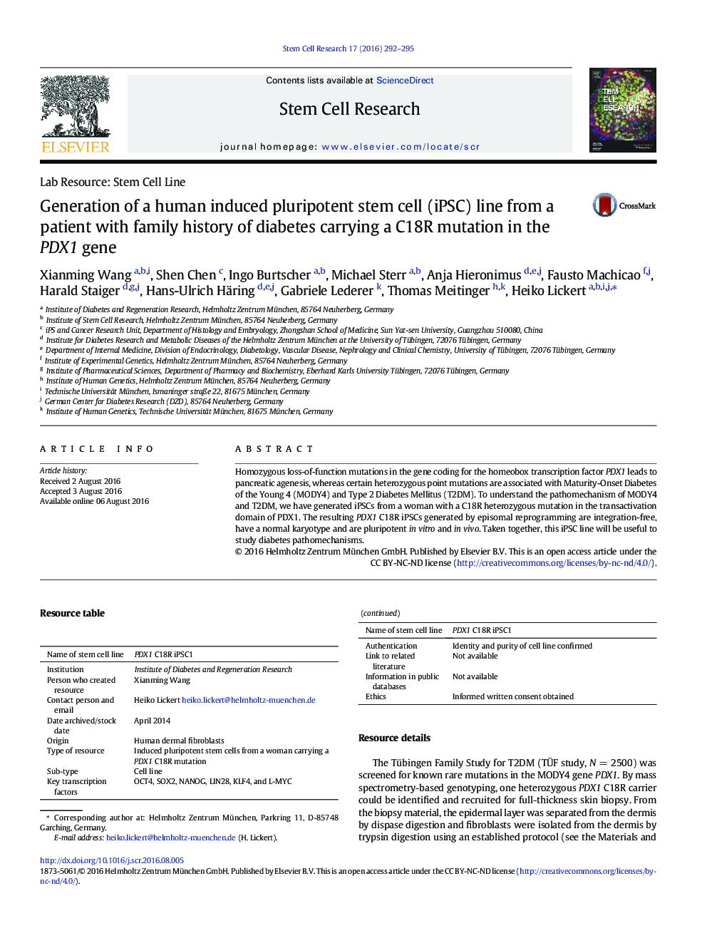 Generation of a human induced pluripotent stem cell (iPSC) line from a patient with family history of diabetes carrying a C18R mutation in the PDX1 gene