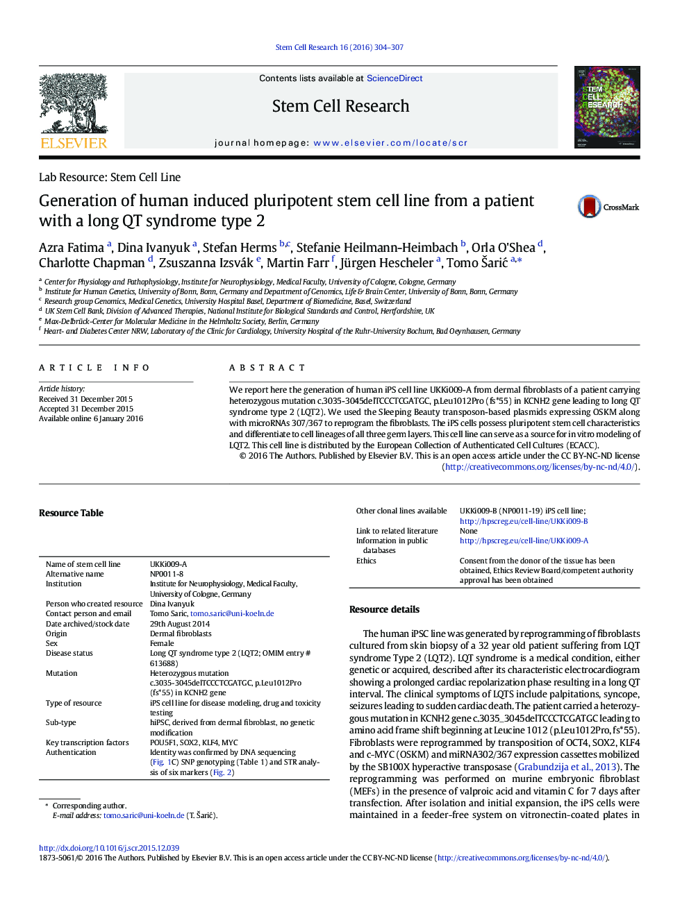 Generation of human induced pluripotent stem cell line from a patient with a long QT syndrome type 2