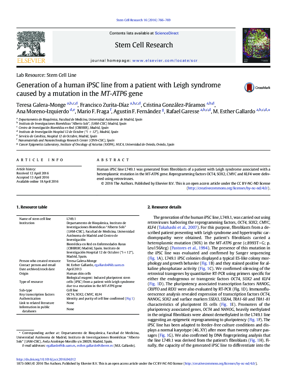 Generation of a human iPSC line from a patient with Leigh syndrome caused by a mutation in the MT-ATP6 gene