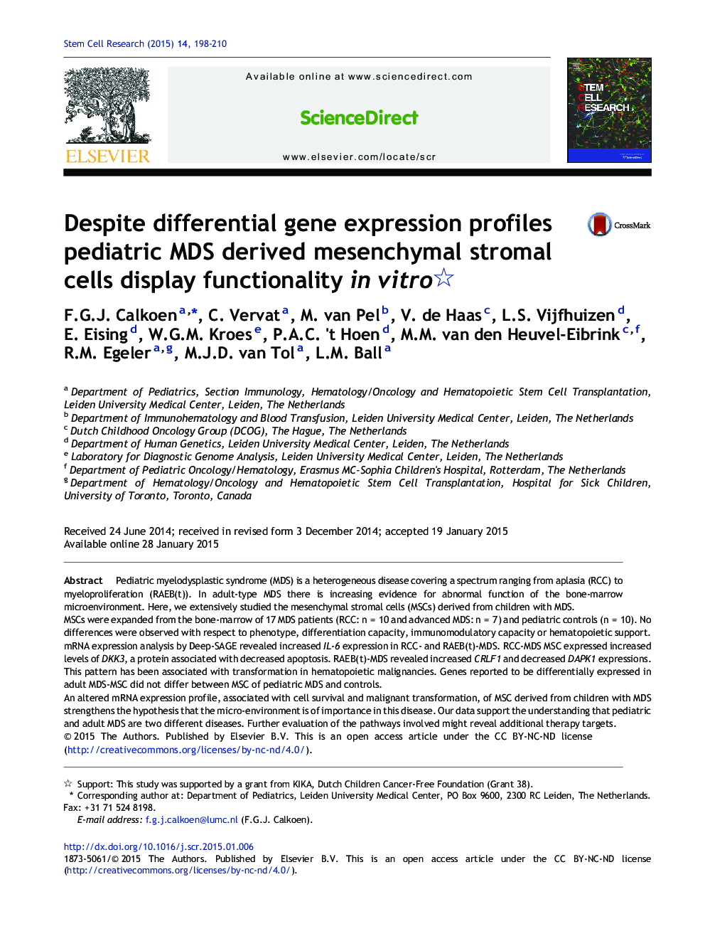 Despite differential gene expression profiles pediatric MDS derived mesenchymal stromal cells display functionality in vitro 