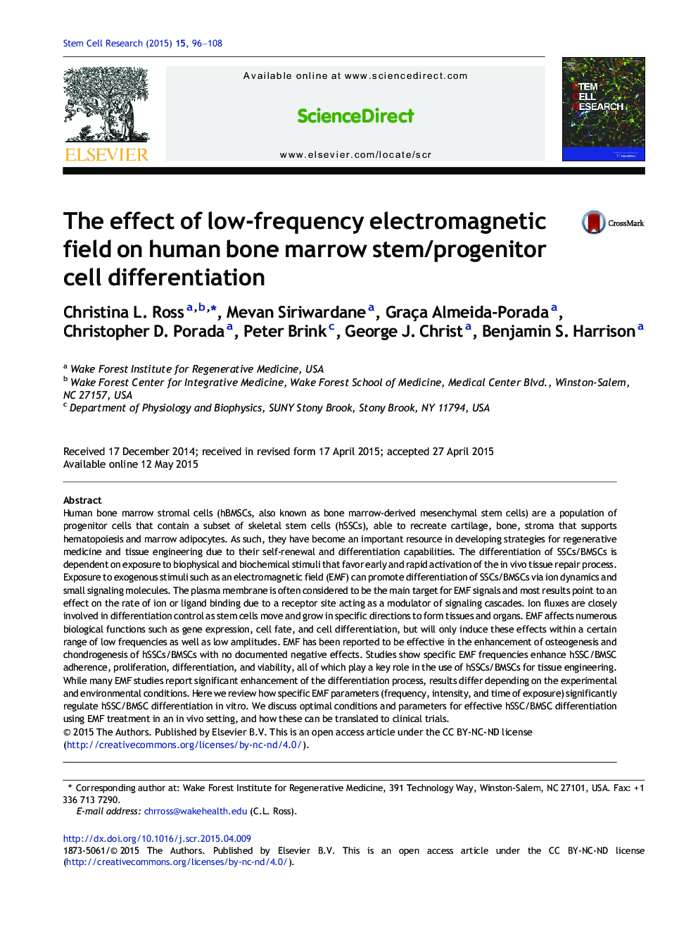 The effect of low-frequency electromagnetic field on human bone marrow stem/progenitor cell differentiation