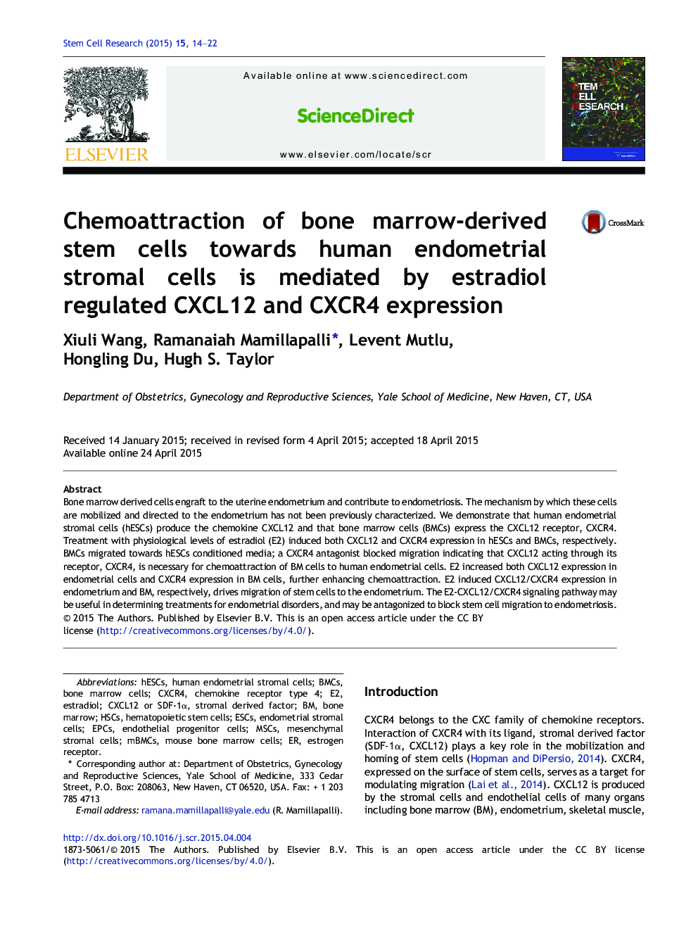 Chemoattraction of bone marrow-derived stem cells towards human endometrial stromal cells is mediated by estradiol regulated CXCL12 and CXCR4 expression