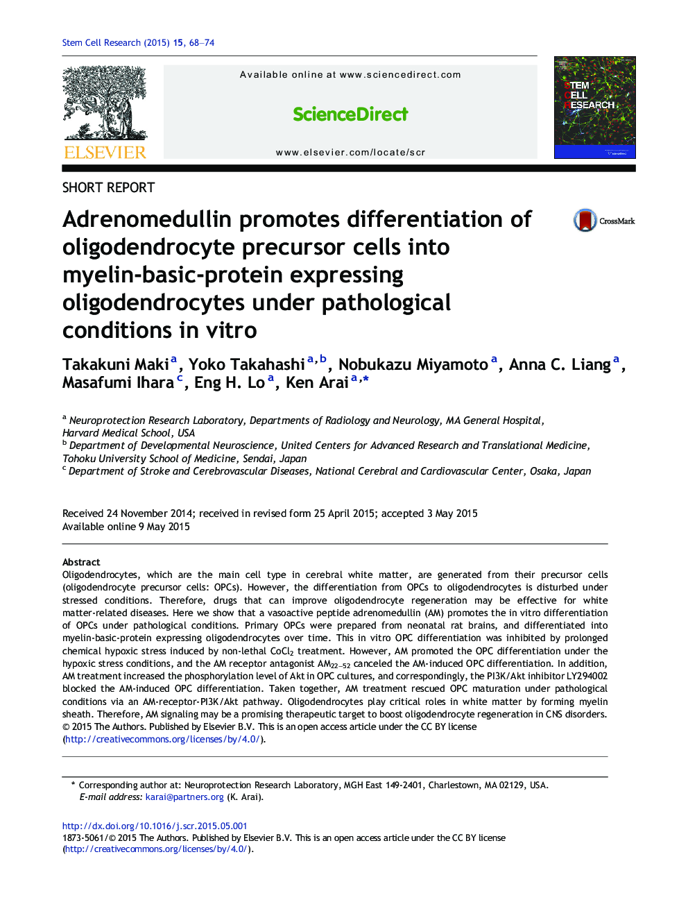 Adrenomedullin promotes differentiation of oligodendrocyte precursor cells into myelin-basic-protein expressing oligodendrocytes under pathological conditions in vitro