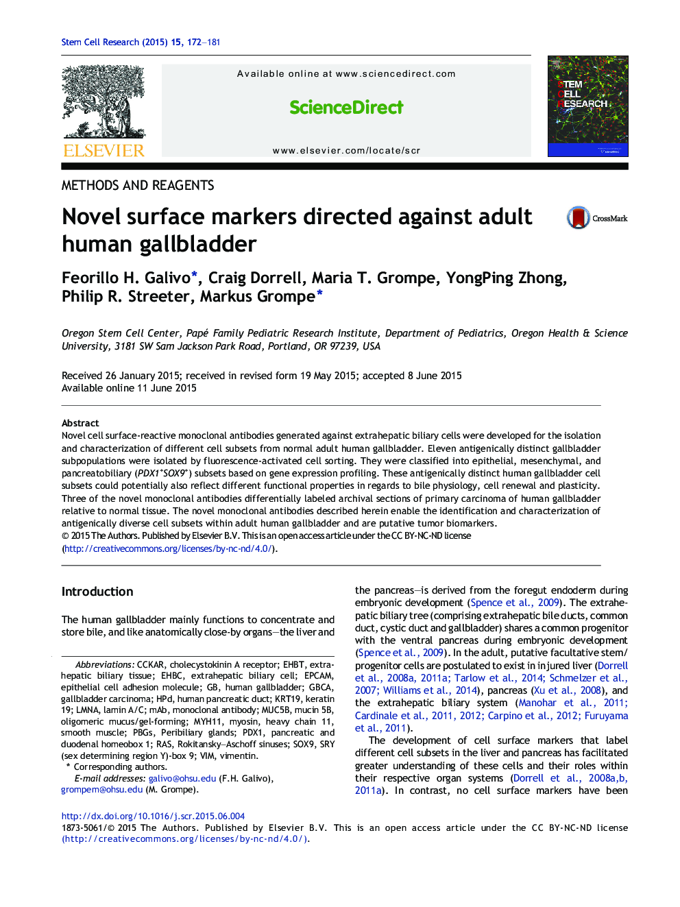 Novel surface markers directed against adult human gallbladder