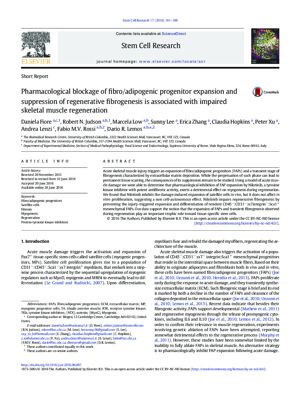 Pharmacological blockage of fibro/adipogenic progenitor expansion and suppression of regenerative fibrogenesis is associated with impaired skeletal muscle regeneration
