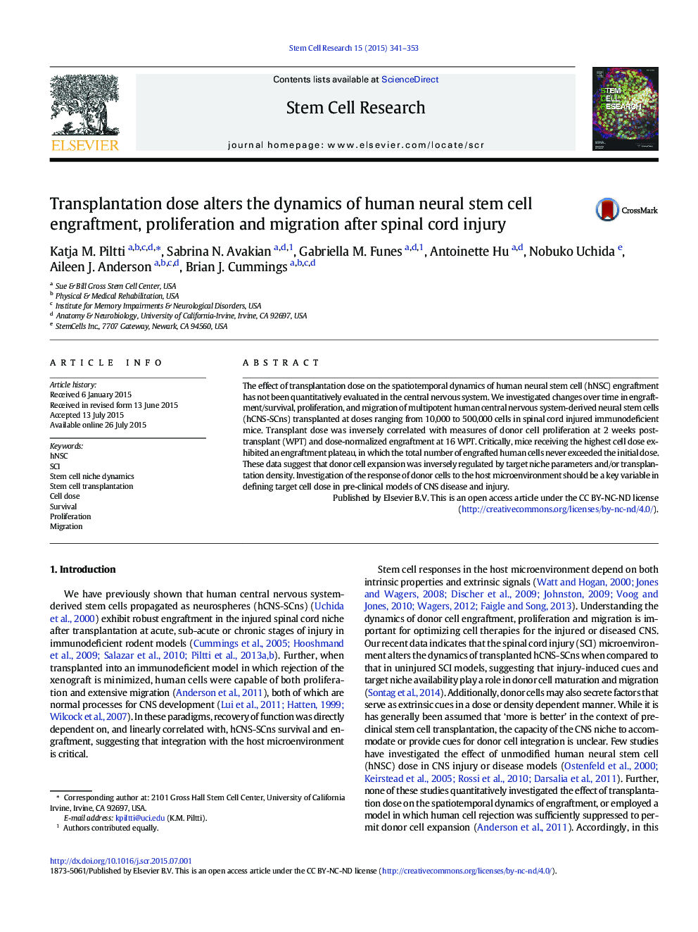 Transplantation dose alters the dynamics of human neural stem cell engraftment, proliferation and migration after spinal cord injury