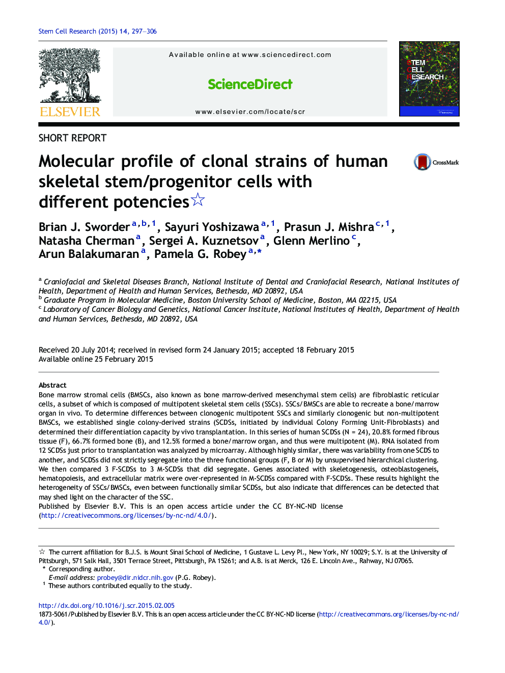 Molecular profile of clonal strains of human skeletal stem/progenitor cells with different potencies 