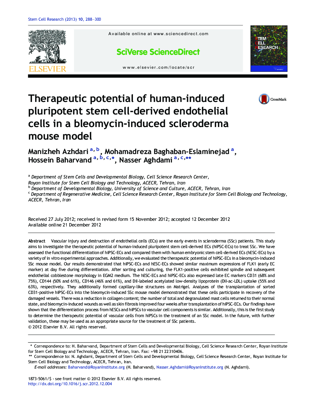 Therapeutic potential of human-induced pluripotent stem cell-derived endothelial cells in a bleomycin-induced scleroderma mouse model