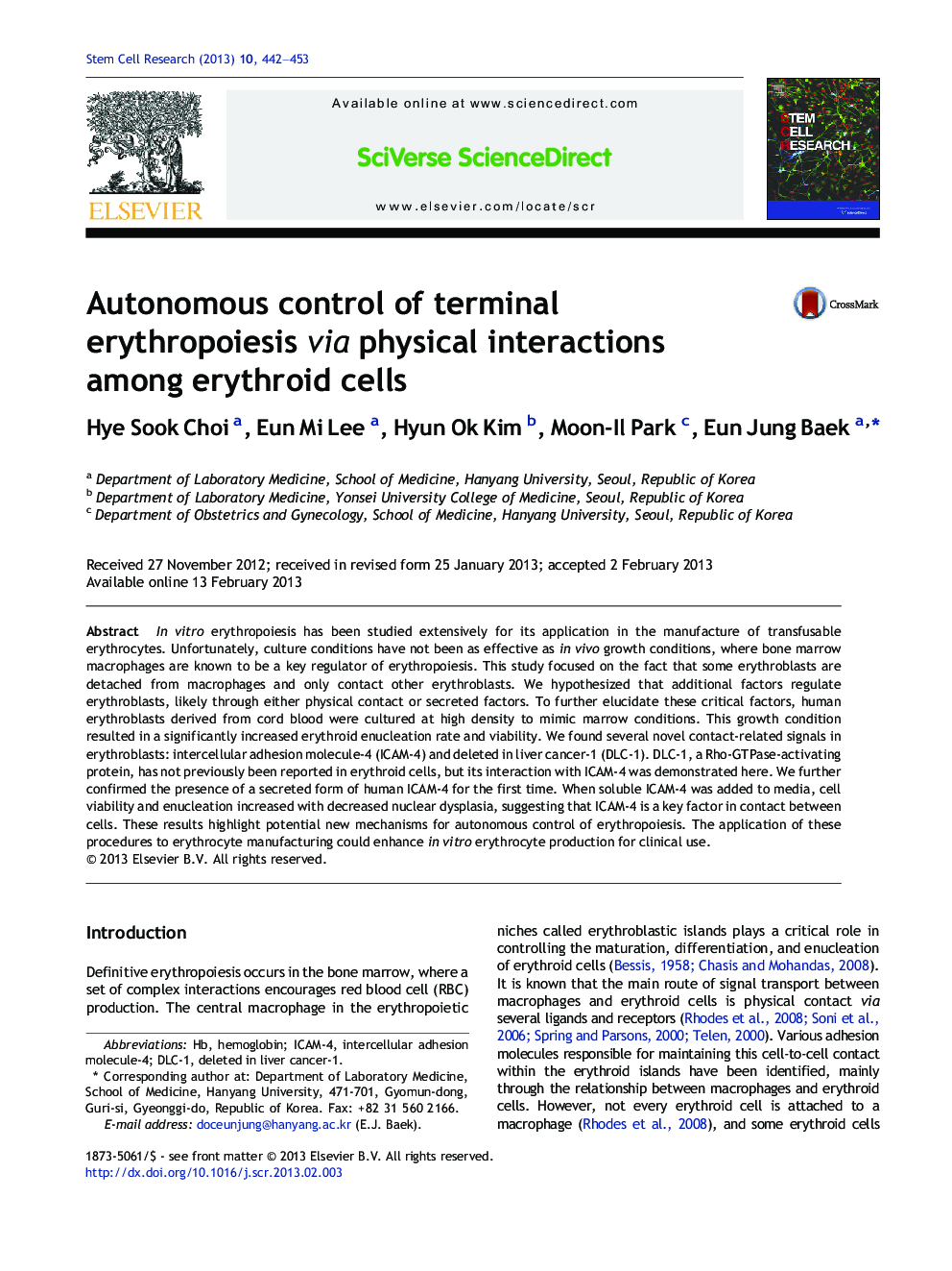 Autonomous control of terminal erythropoiesis via physical interactions among erythroid cells