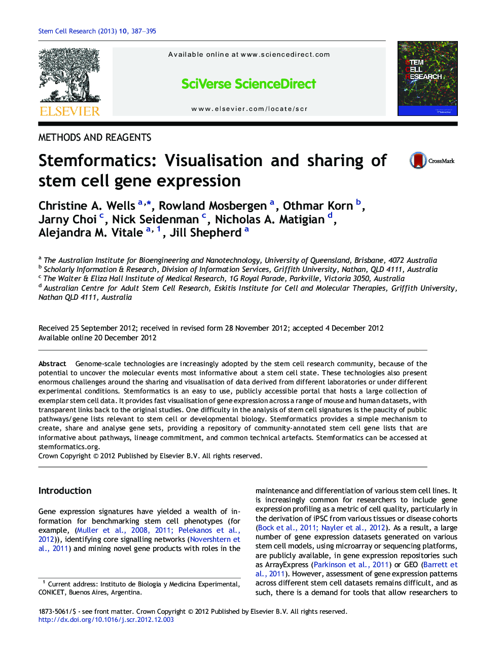 Stemformatics: Visualisation and sharing of stem cell gene expression