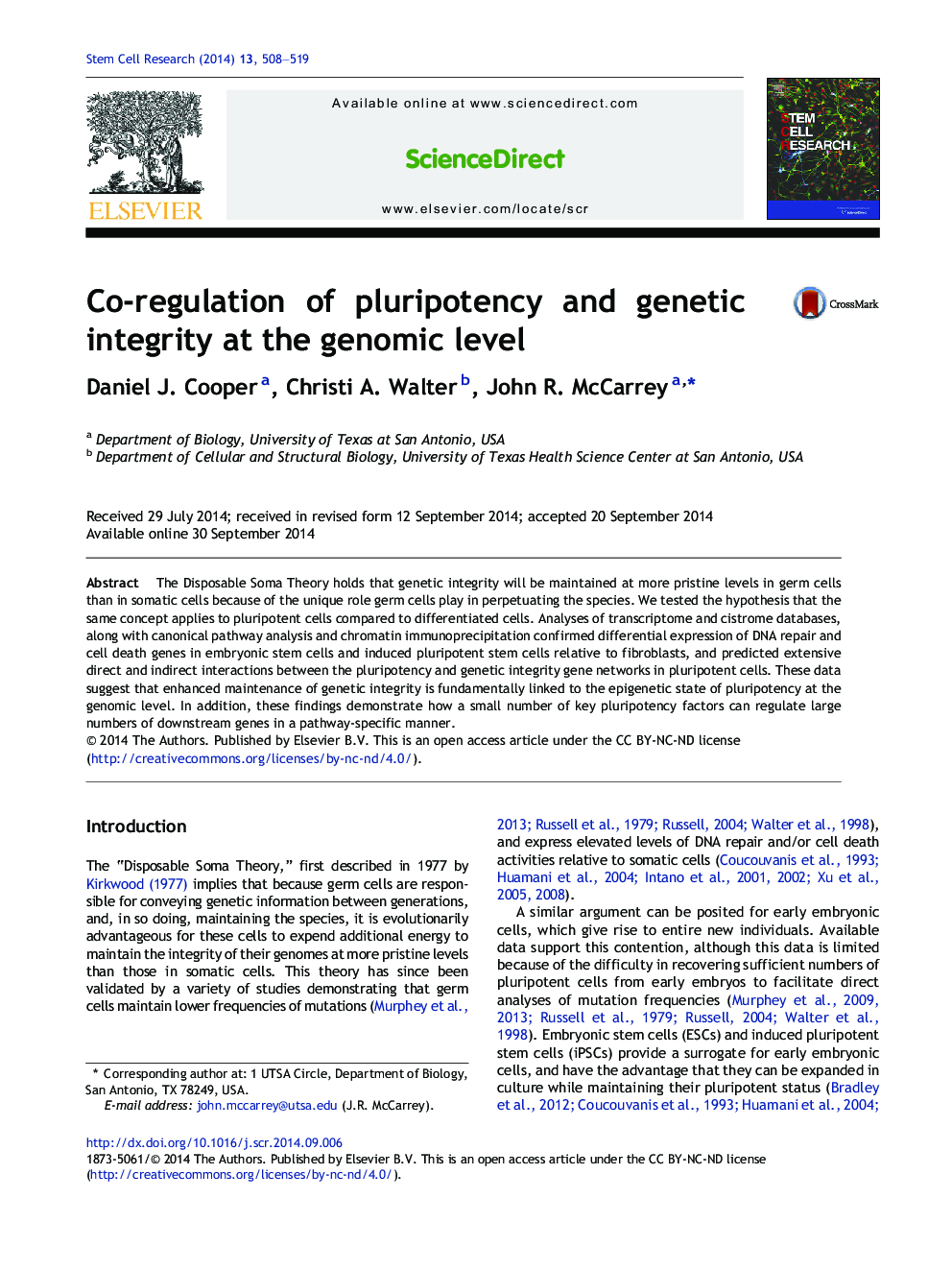 Co-regulation of pluripotency and genetic integrity at the genomic level