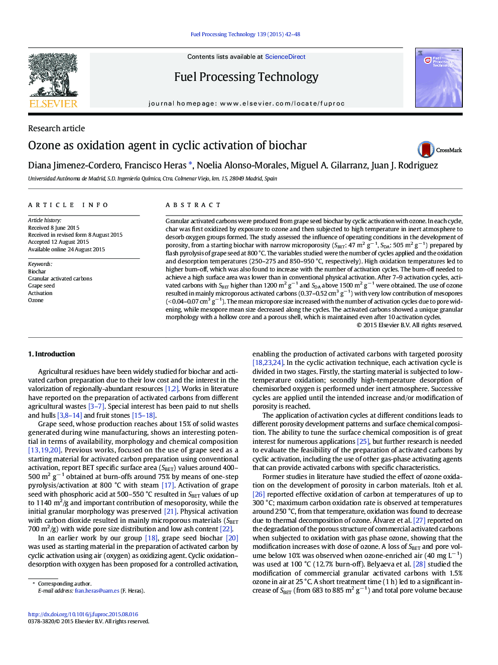 Ozone as oxidation agent in cyclic activation of biochar