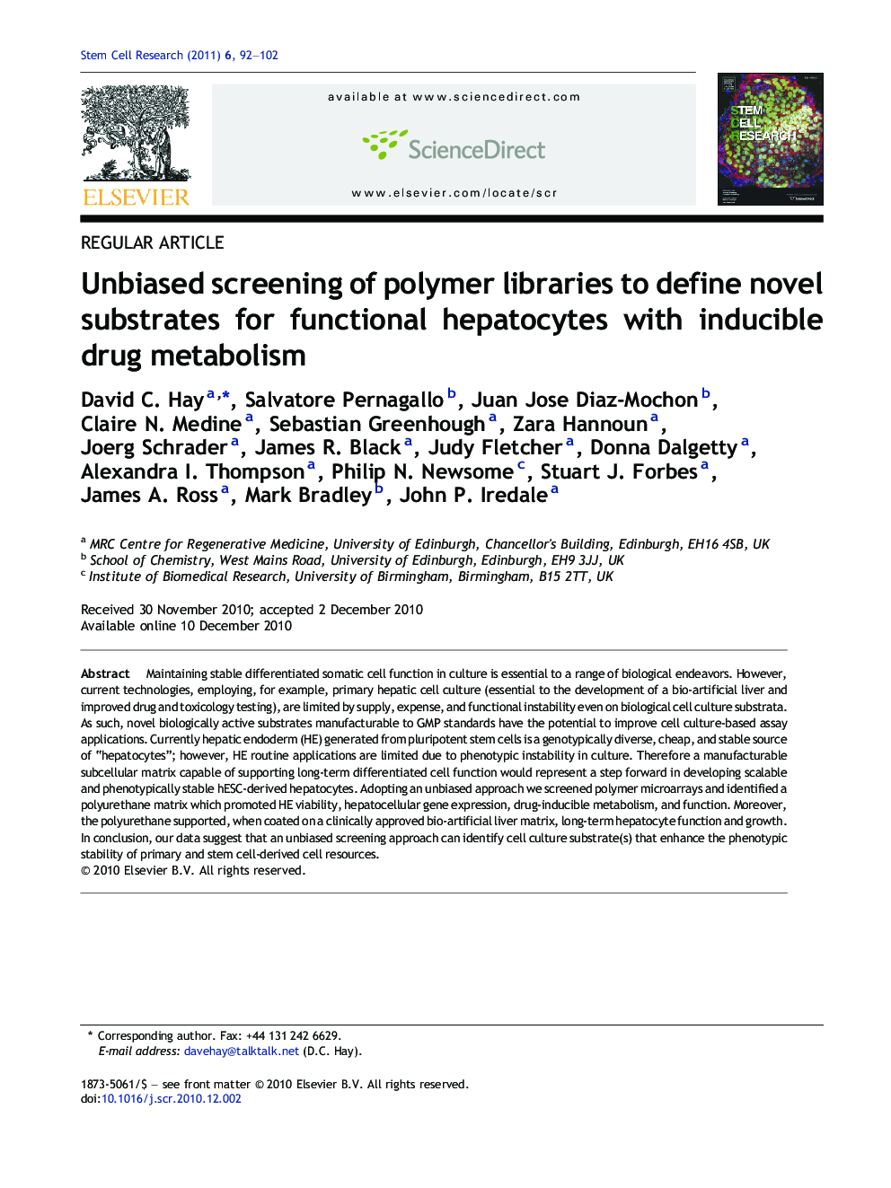 Unbiased screening of polymer libraries to define novel substrates for functional hepatocytes with inducible drug metabolism