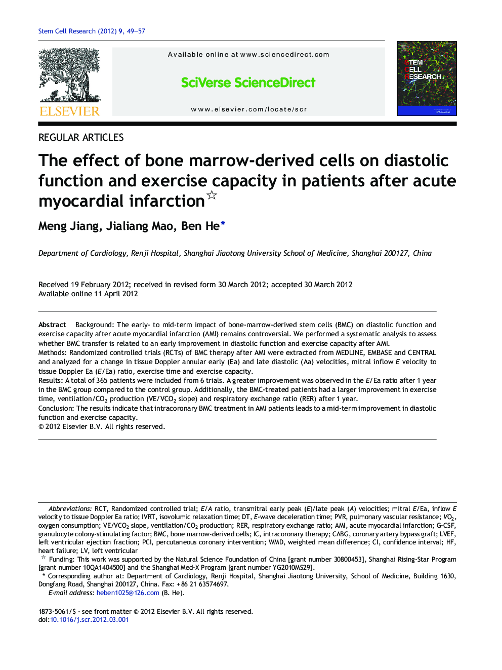 The effect of bone marrow-derived cells on diastolic function and exercise capacity in patients after acute myocardial infarction 