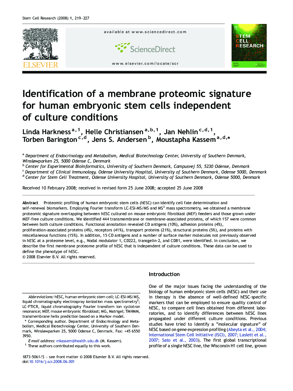 Identification of a membrane proteomic signature for human embryonic stem cells independent of culture conditions