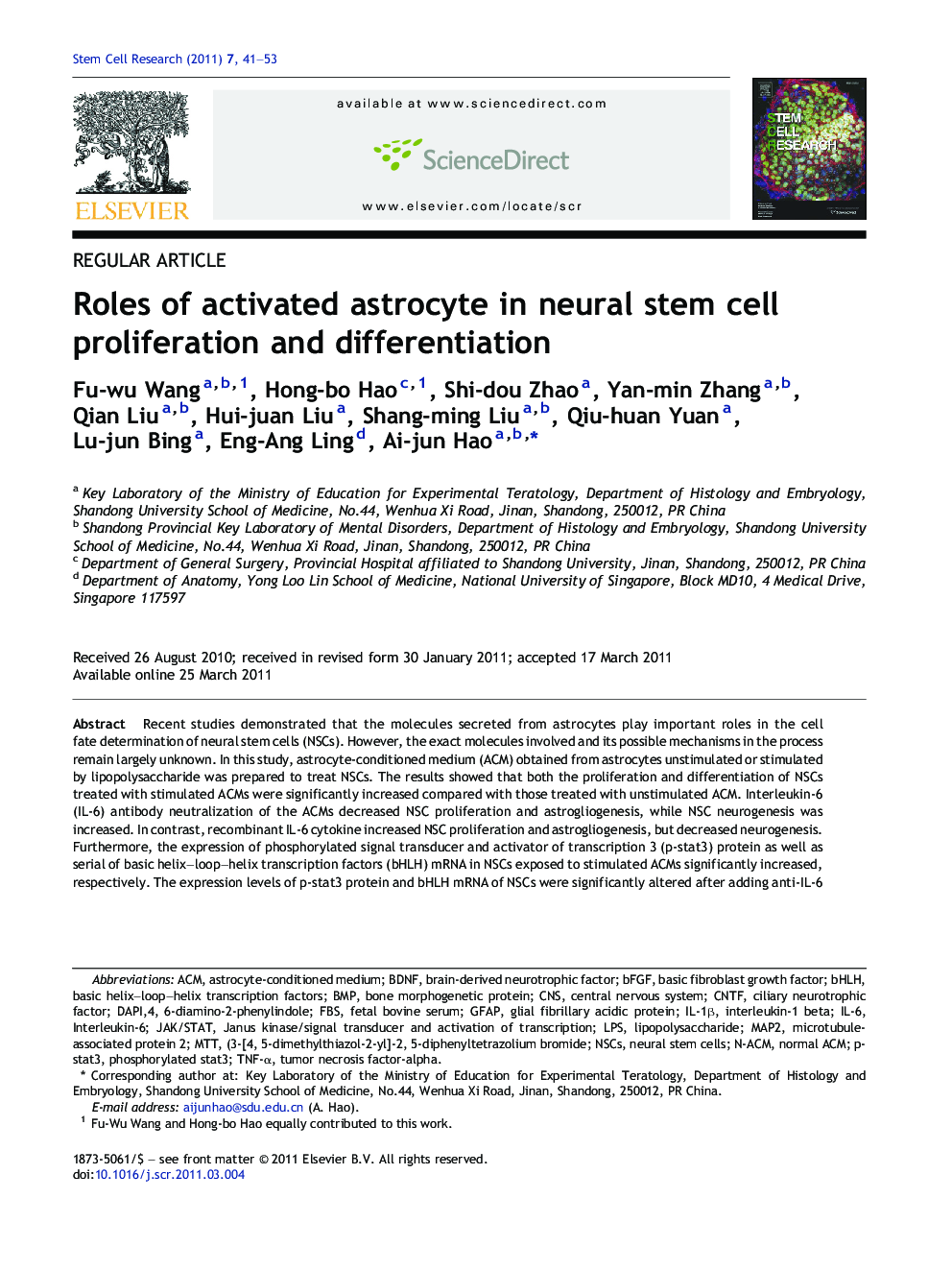Roles of activated astrocyte in neural stem cell proliferation and differentiation
