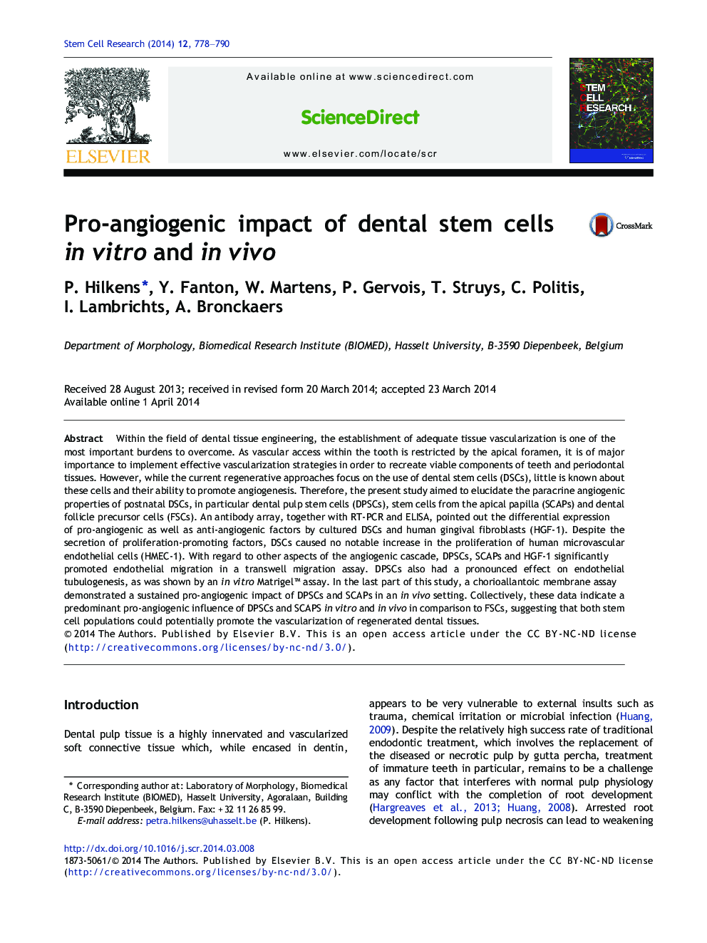 Pro-angiogenic impact of dental stem cells in vitro and in vivo