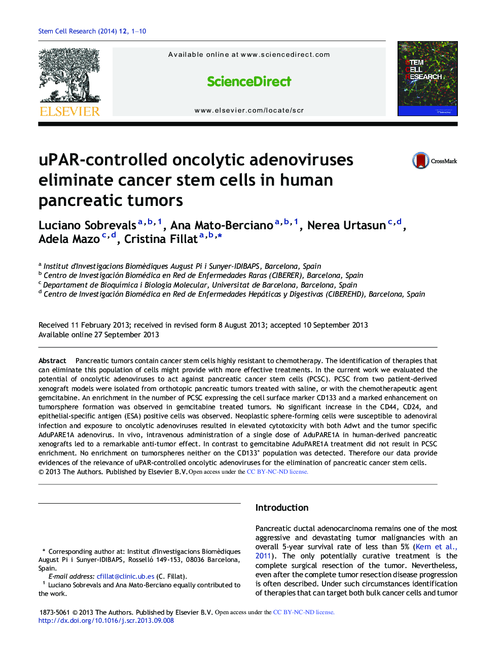 uPAR-controlled oncolytic adenoviruses eliminate cancer stem cells in human pancreatic tumors