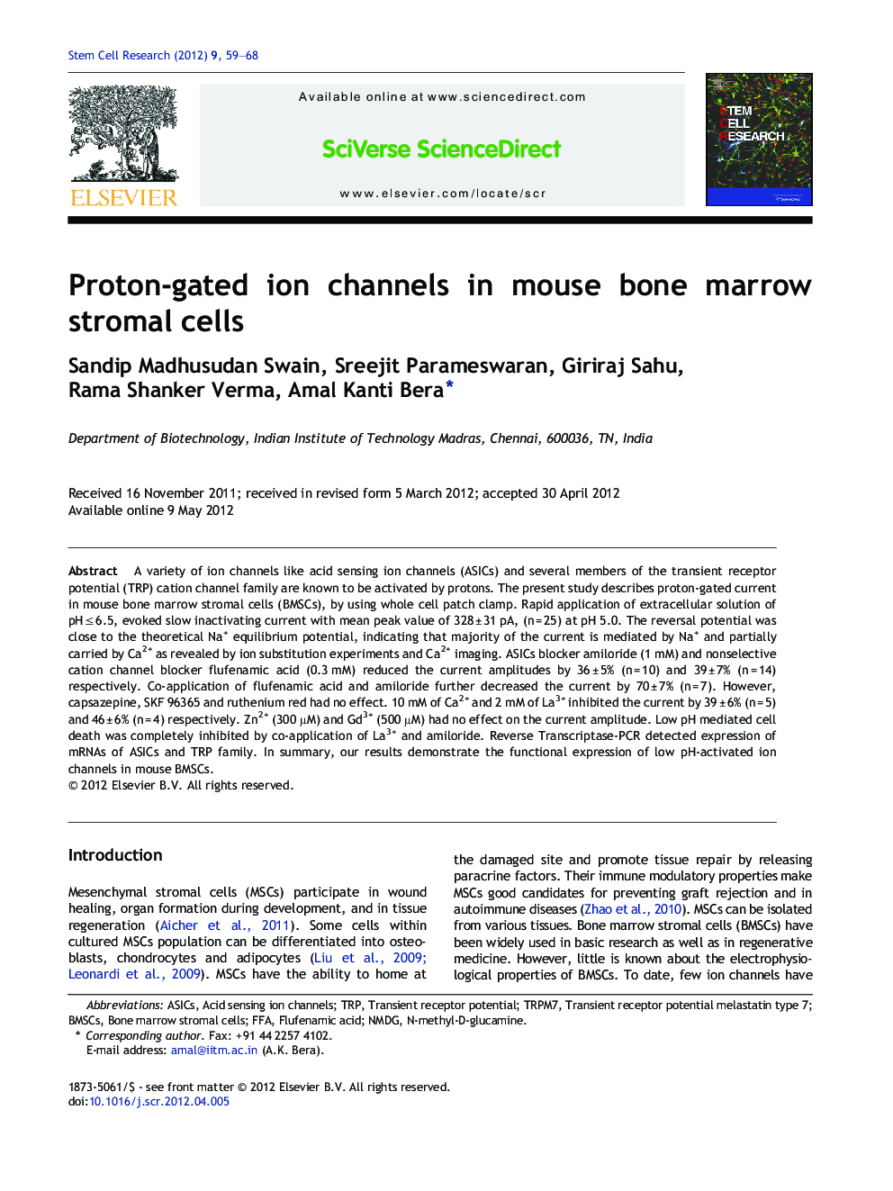 Proton-gated ion channels in mouse bone marrow stromal cells