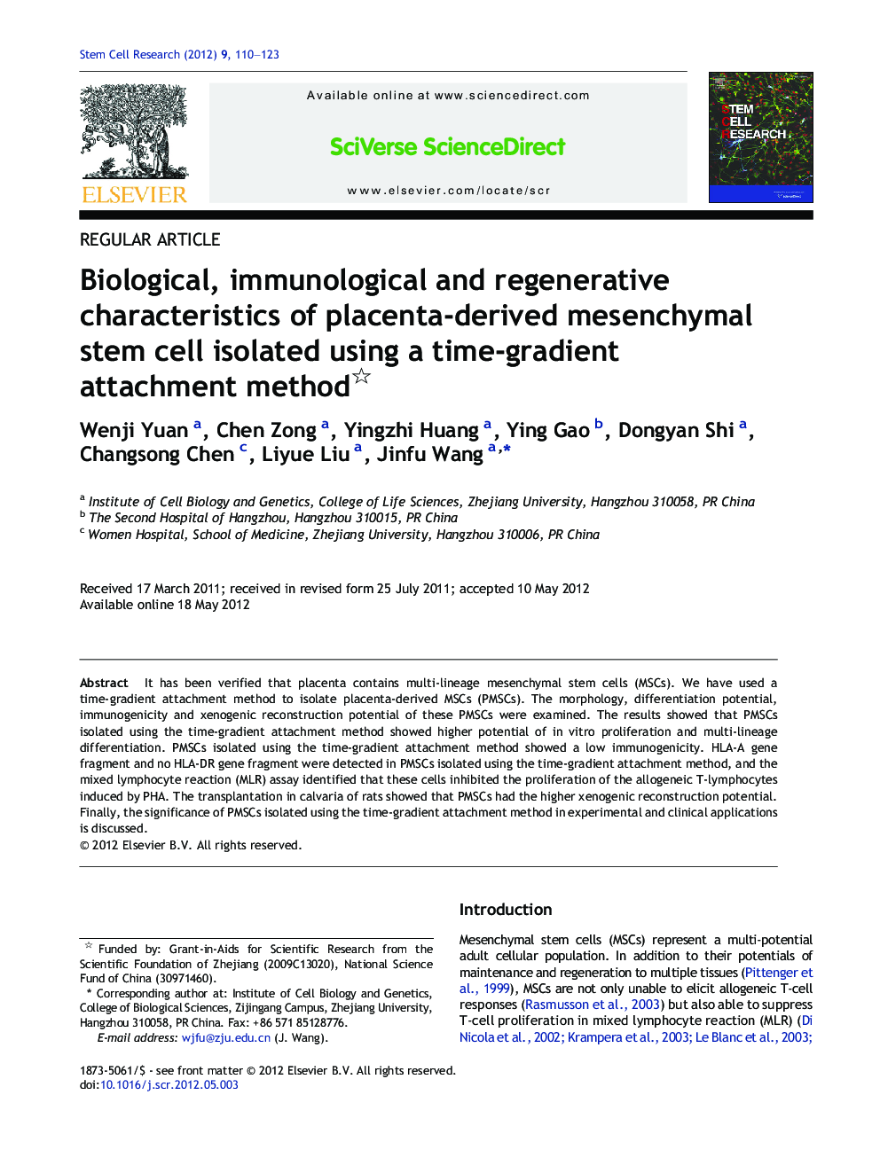 Biological, immunological and regenerative characteristics of placenta-derived mesenchymal stem cell isolated using a time-gradient attachment method 