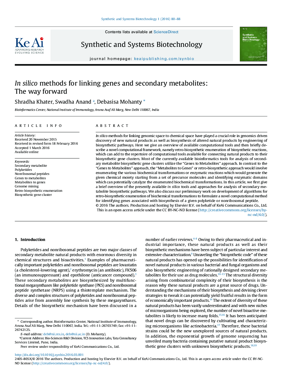 In silico methods for linking genes and secondary metabolites: The way forward 