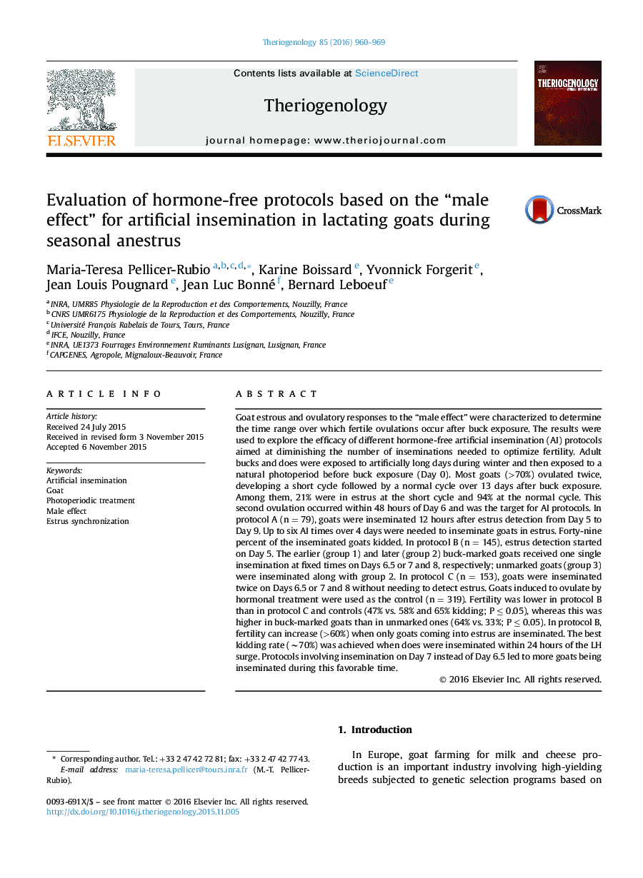 Evaluation of hormone-free protocols based on the “male effect” for artificial insemination in lactating goats during seasonal anestrus