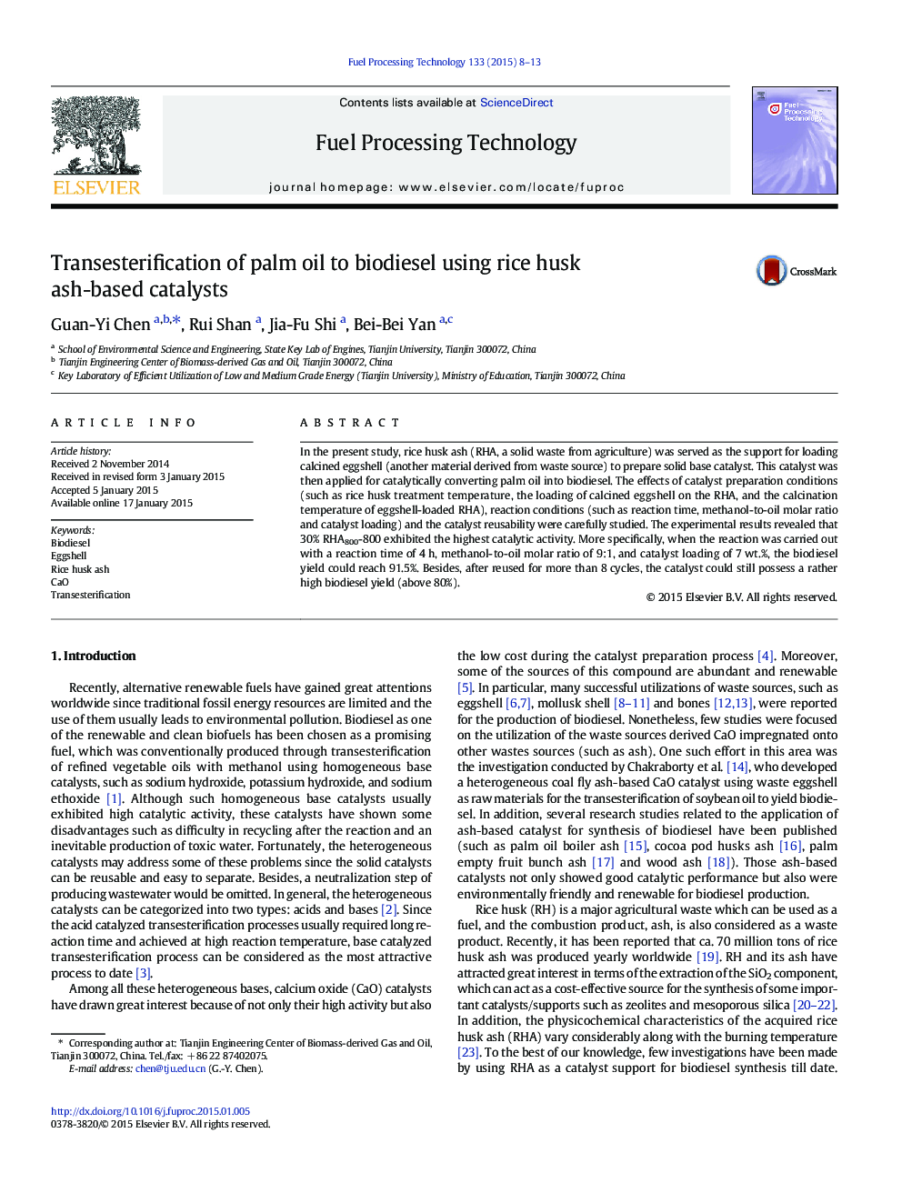 Transesterification of palm oil to biodiesel using rice husk ash-based catalysts