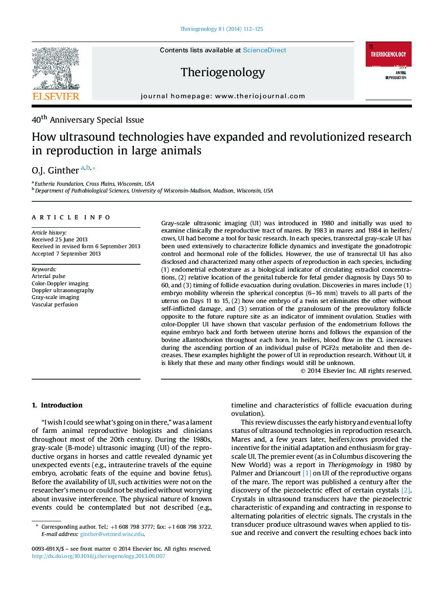 How ultrasound technologies have expanded and revolutionized research in reproduction in large animals