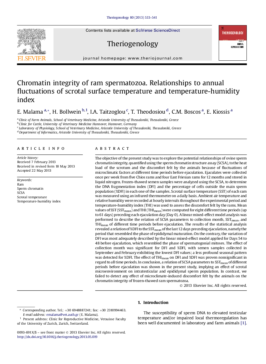 Chromatin integrity of ram spermatozoa. Relationships to annual fluctuations of scrotal surface temperature and temperature-humidity index