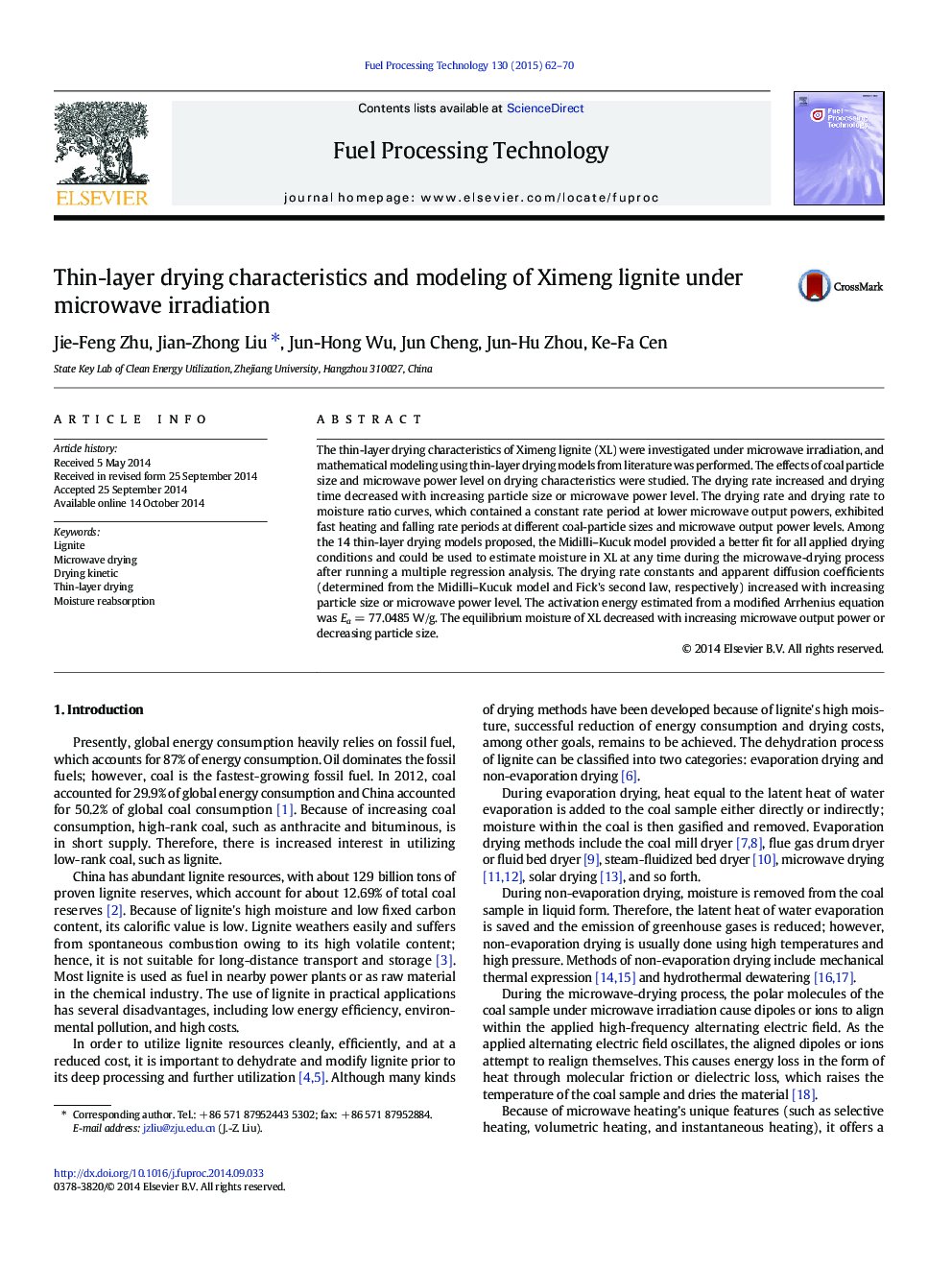 Thin-layer drying characteristics and modeling of Ximeng lignite under microwave irradiation