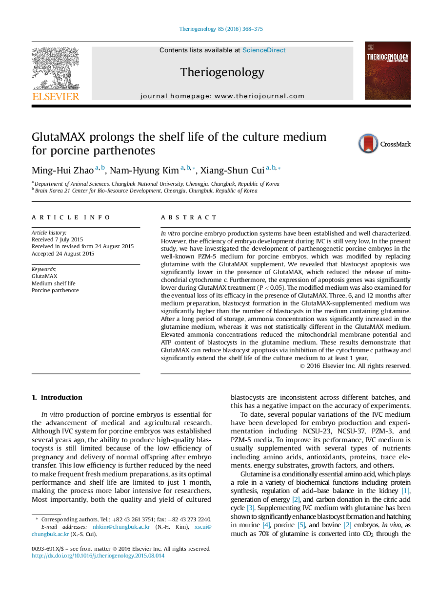 GlutaMAX prolongs the shelf life of the culture medium for porcine parthenotes