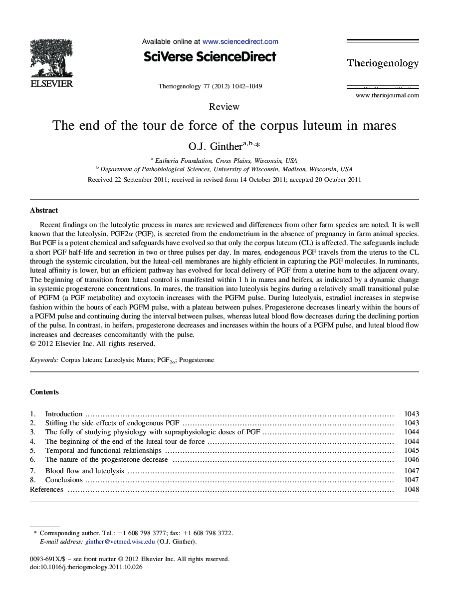 The end of the tour de force of the corpus luteum in mares
