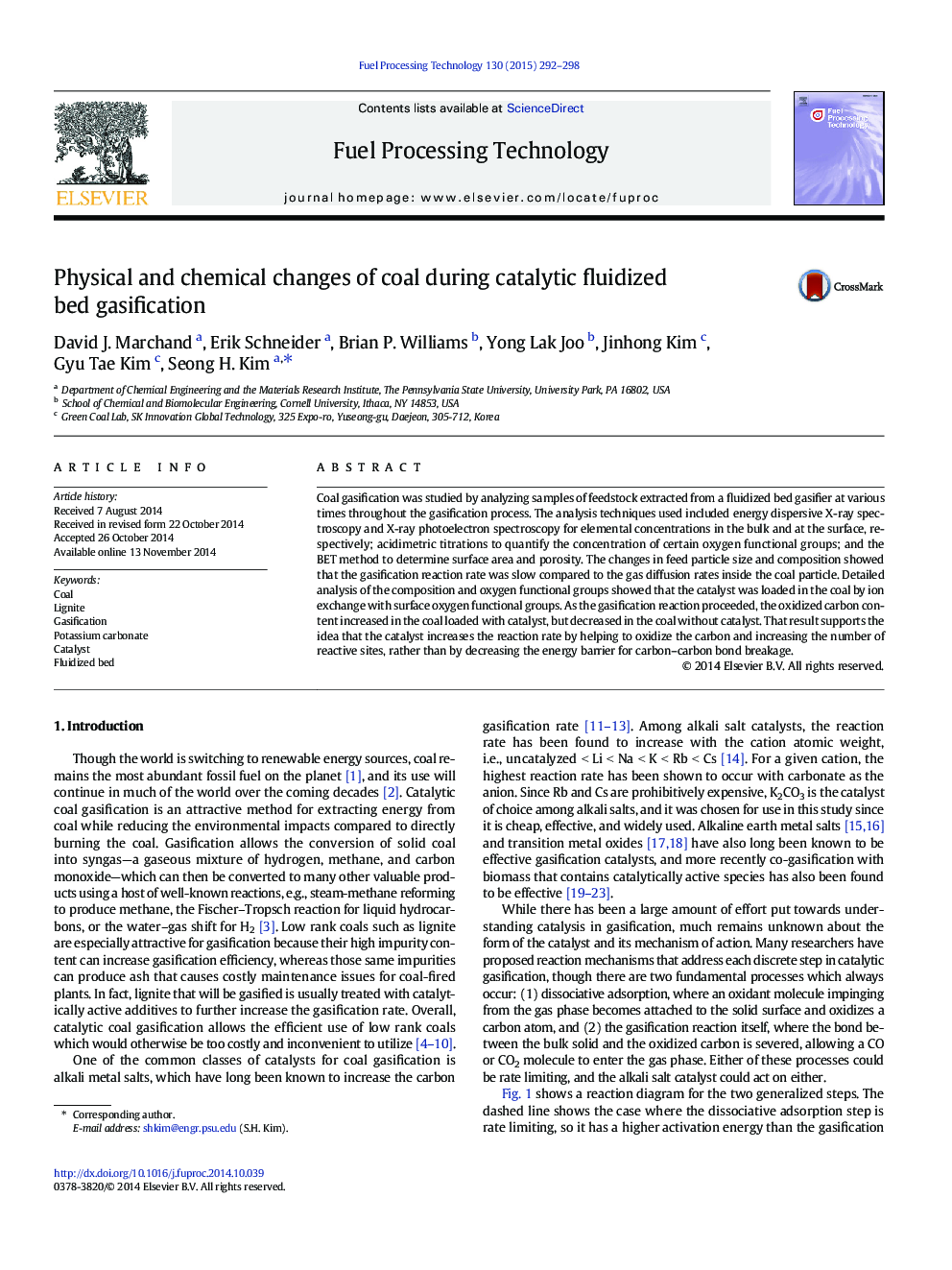 Physical and chemical changes of coal during catalytic fluidized bed gasification