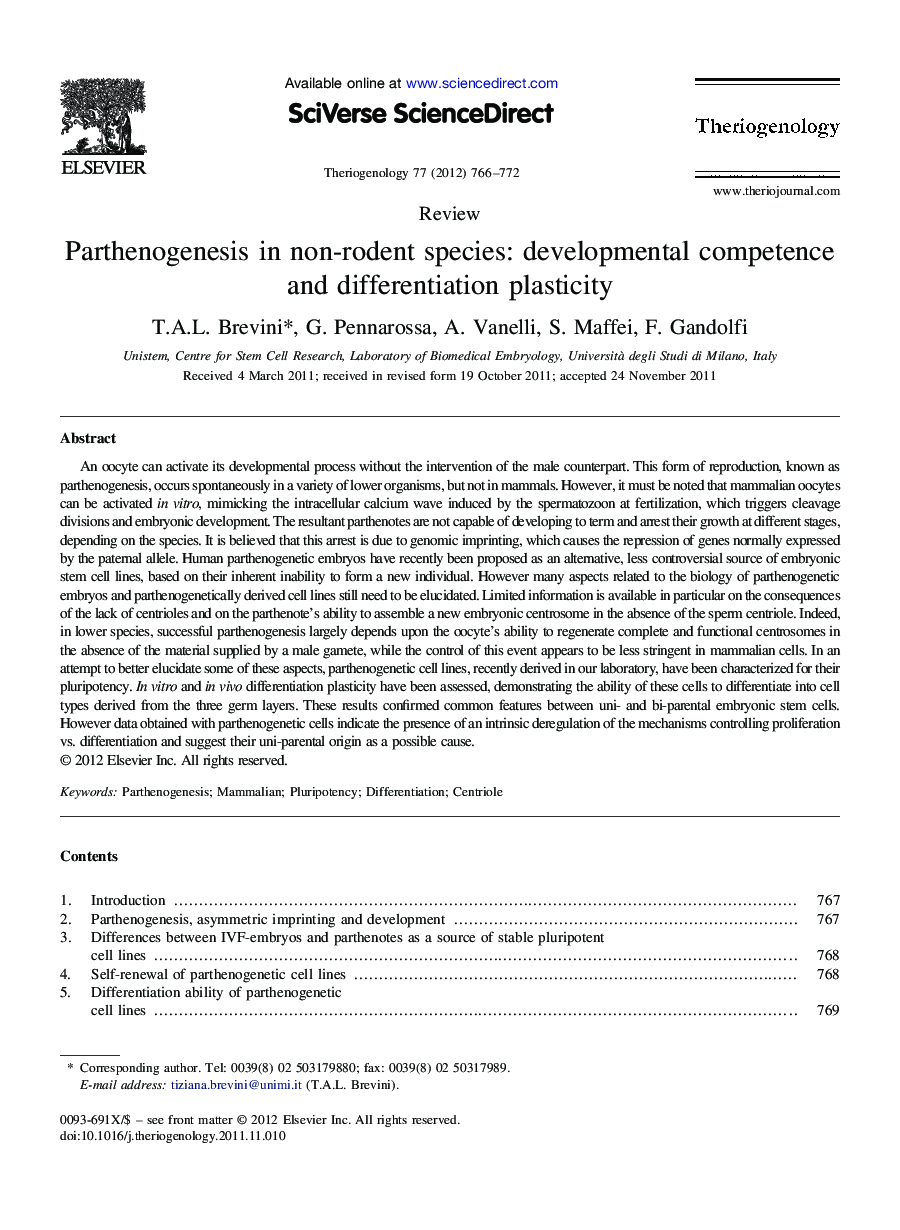 Parthenogenesis in non-rodent species: developmental competence and differentiation plasticity