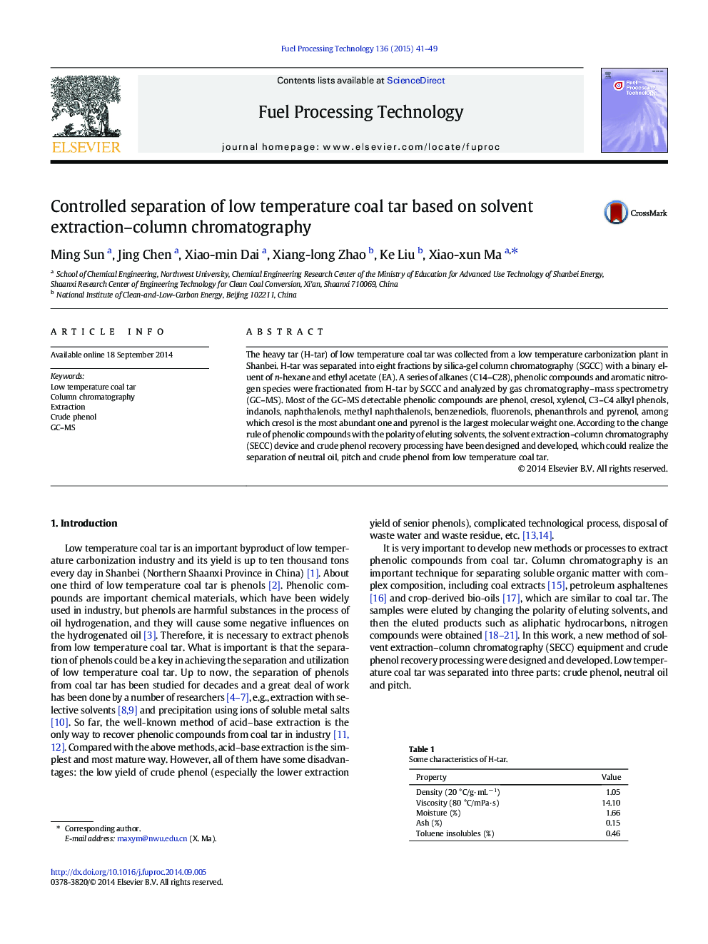 Controlled separation of low temperature coal tar based on solvent extraction–column chromatography