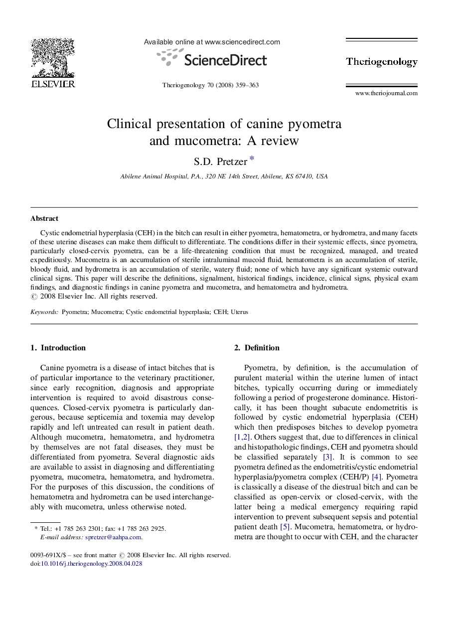 Clinical presentation of canine pyometra and mucometra: A review