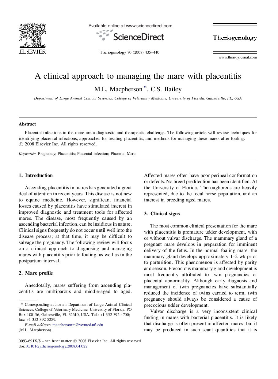 A clinical approach to managing the mare with placentitis