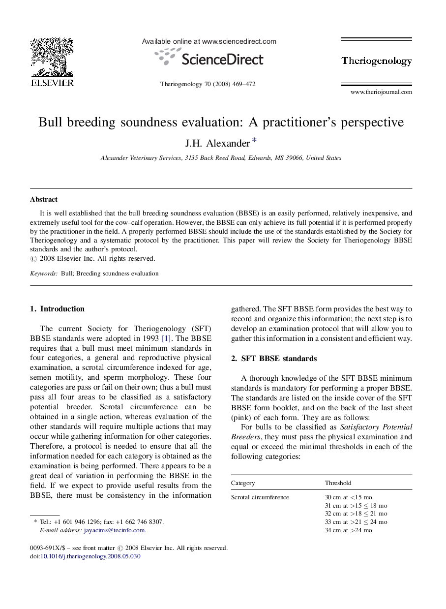 Bull breeding soundness evaluation: A practitioner's perspective