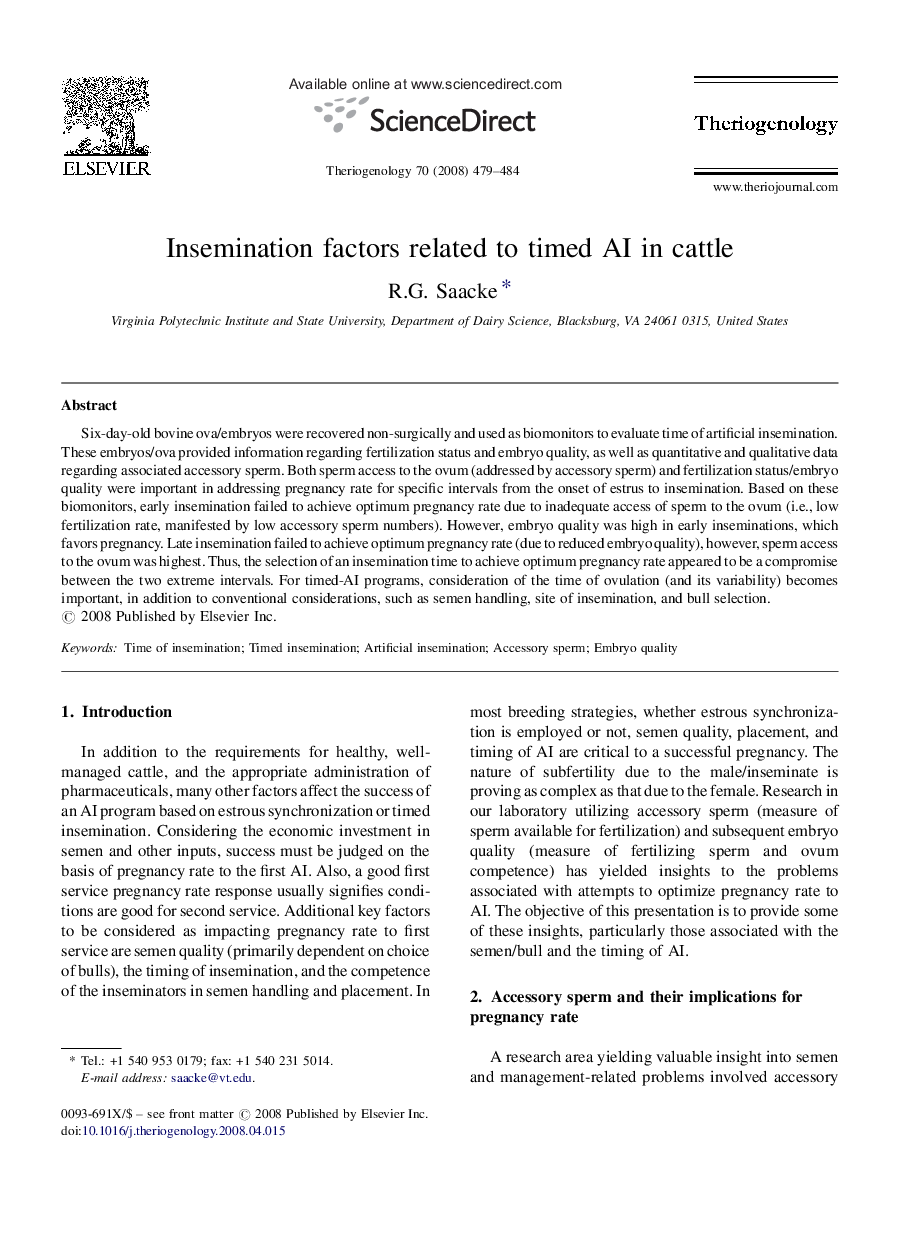 Insemination factors related to timed AI in cattle