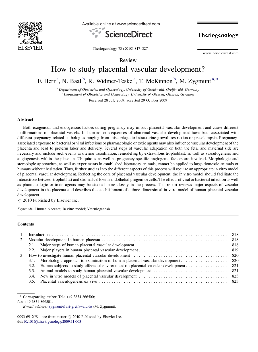 How to study placental vascular development?